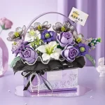 Eternal Pink Purple Rose Building Blocks Portable Bouquet Set With Storage Box DIY Floral Model For Kids Gifts And Home Ornament - Image 2