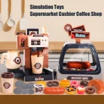 Coffee Machine 3 In 1 Toy Set Kitchen Toys Simulation Food Bread Coffee Cake Pretend Play Shopping Cash Register Toys For Kids - Image 2