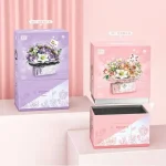 Eternal Pink Purple Rose Building Blocks Portable Bouquet Set With Storage Box DIY Floral Model For Kids Gifts And Home Ornament - Image 4