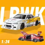 1：24 Scale GTR R34 Wide Body Alloy Model Decorate Sports Car With LED Lights Engine Sound Effects Diecast Collectible Toys Gifts