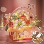 Eternal Pink Purple Rose Building Blocks Portable Bouquet Set With Storage Box DIY Floral Model For Kids Gifts And Home Ornament - Image 5