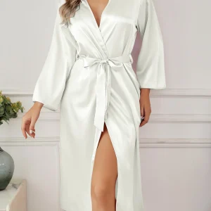 Solid Color Thin Long Sleeve Nightgown Women Summer Homewear Outerwear Draping Soft Casual Loungewear Multi Color Options