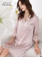 16 momme 100% silk night shirts women Elegant nightdress natural silk sleep dress pajamas for women S5906 - Image 2