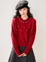 2025 Winter Collection Features A New Red Base Sweater For The Zodiac Year With Beautiful Beaded And Elegant Unique Women'S Top - Image 2
