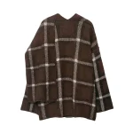 2025 New Women Fashion Plaid Knitted Cardigans Long Sleeve Scarf Collar Sweater Cardigan Autumn Winter New Style Knitwear Coat - Image 4